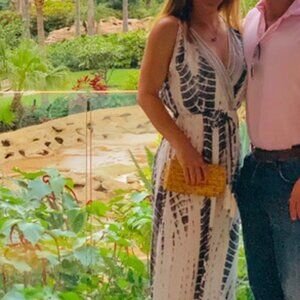 Elan Dark Navy Blue & White Tie Die Sleeveless V neck Maxi Dress., S